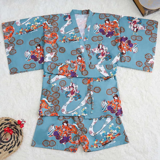 Blue Floral Vintage Print Couple Outfit Pajamas - Women / XL