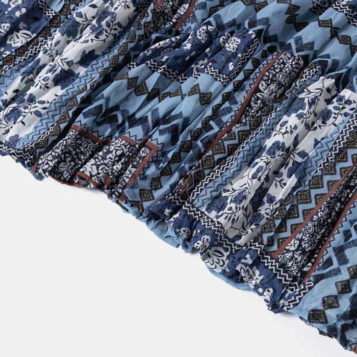 Boho Belted Crochet Hollow Out Top Vintage Floral Print