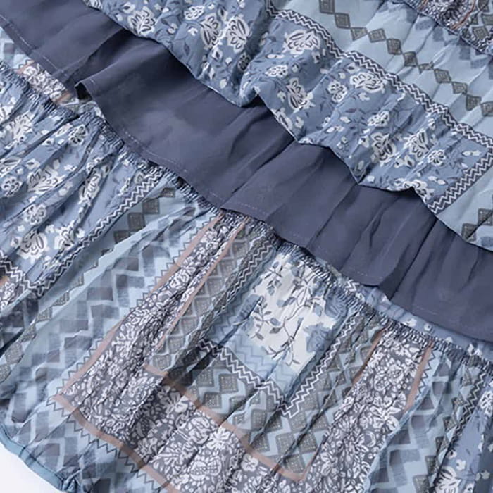 Boho Belted Crochet Hollow Out Top Vintage Floral Print