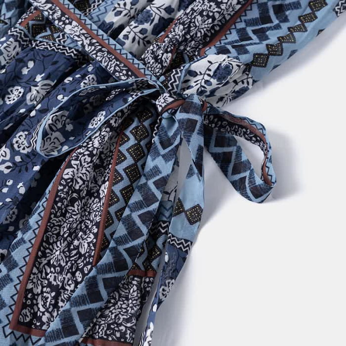 Boho Belted Crochet Hollow Out Top Vintage Floral Print