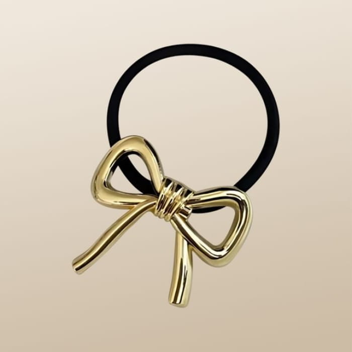 Bow Alloy Hair Tie - Gold / One Size