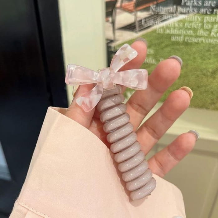 Bow Coil Hair Tie - 7 - Pink - Light / One Size