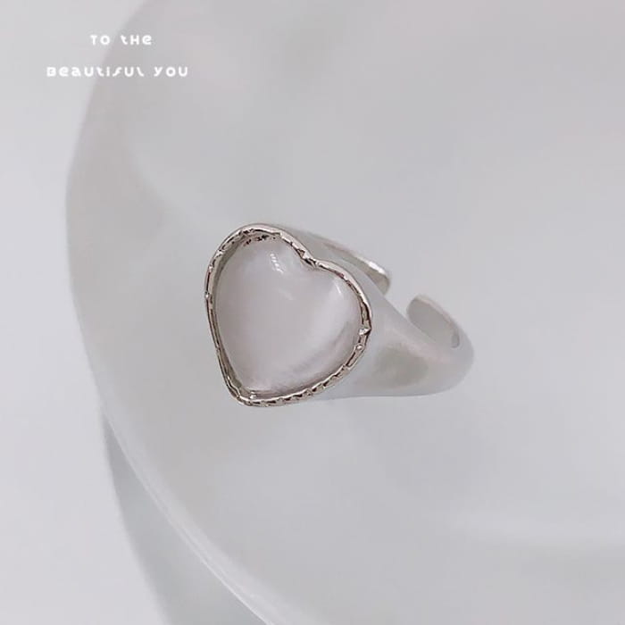 Bow / Heart Gemstone Open Ring - Silver / One Size