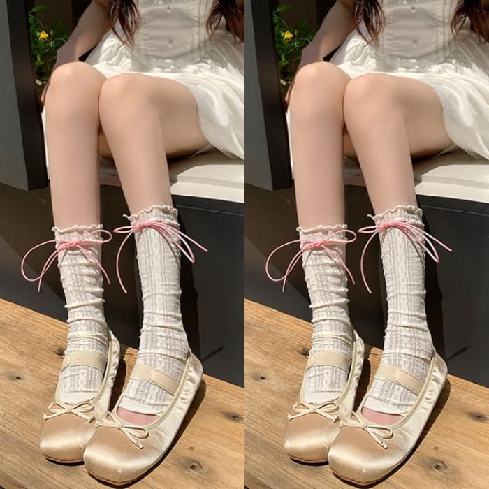 Bow Lace Leg Warmers / Set - 2 Pairs - Milky White