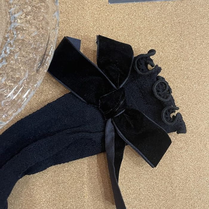 Bow Lettuce Edge Tall Socks - Black - One Size