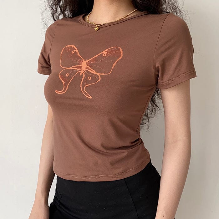 Brown Butterfly Aesthetic Top - S / T-Shirts