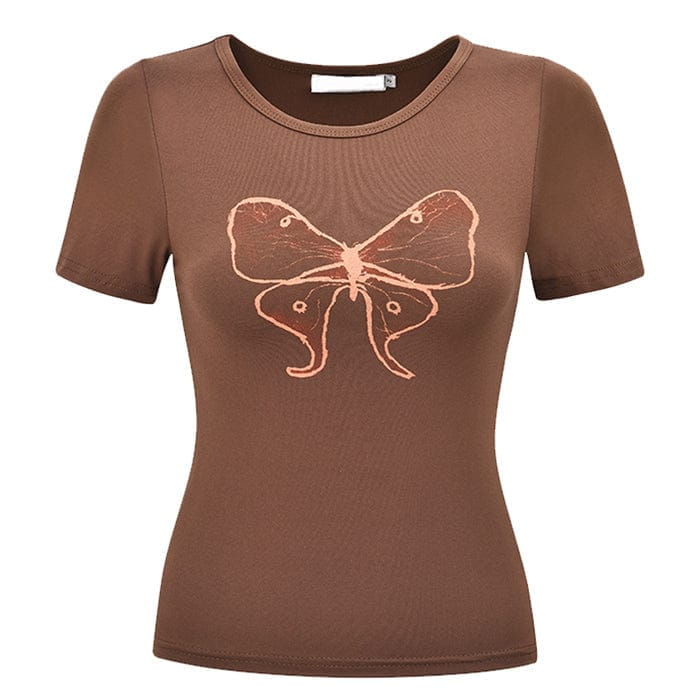 Brown Butterfly Aesthetic Top - S / T-Shirts