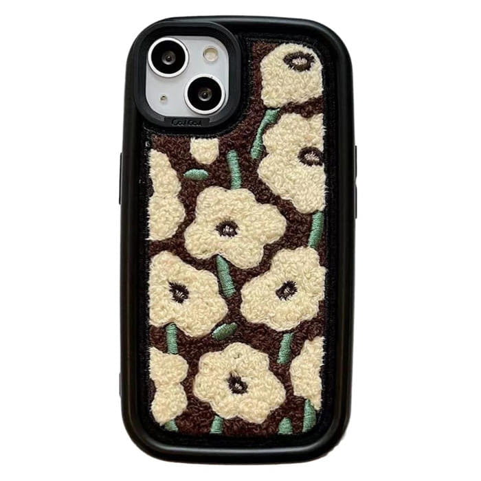 Brown Flowers Fuzzy iPhone Case - 7 / IPhone