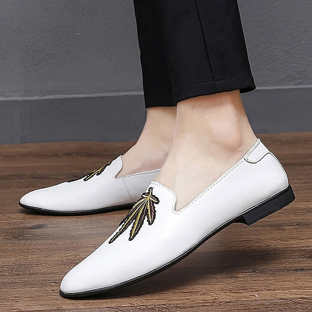 Prom Shoes Faux Leather Loafers with - Men's Feather White