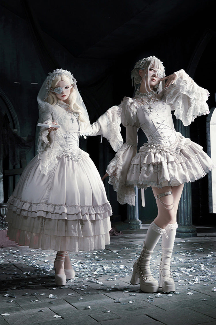 Bionic Doll Square Collar Gothic Lolita Corset Set with Multi-Layer Ruffles, Long Skirt