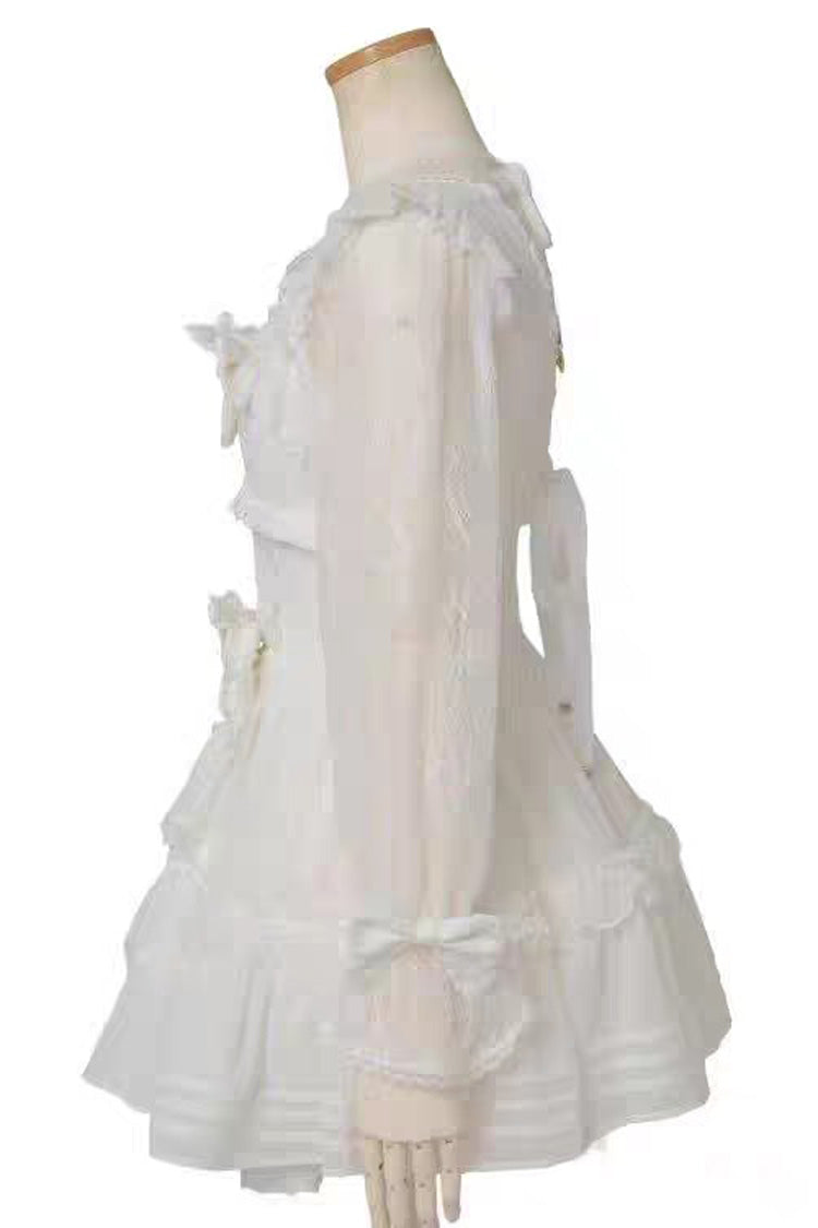 Sweet Square Collar Long Sleeve Lace Ruffle Bow Lace-Up Plus Size Dress