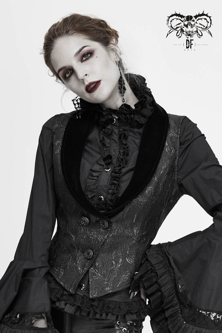 Matte Velvet Jacquard Gothic Waistcoat with Low Neck