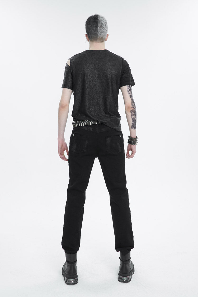Obsidian Punk Tee with Zippered Chest and Asymmetric Neckline