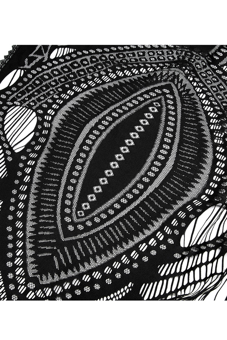 Openwork Lace Embroidery Hem Fringed Gothic Shawl