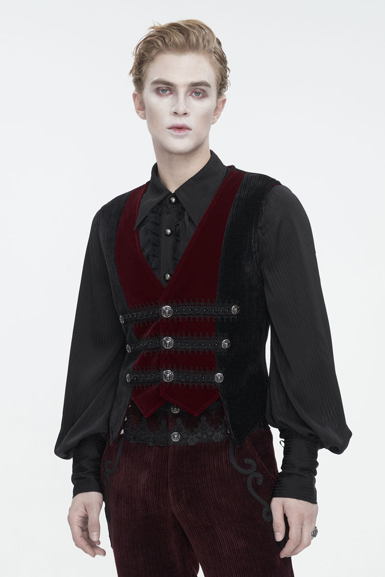 Crimson & Noir Velvet & Corduroy Patchwork Irregular Waistcoat for Men