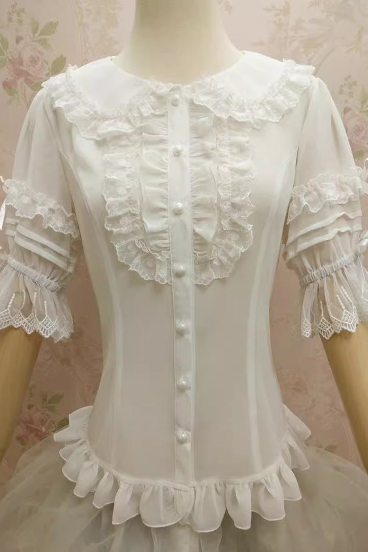 Chiffon Sweet Lolita Blouse with Doll Collar and Flared Sleeves