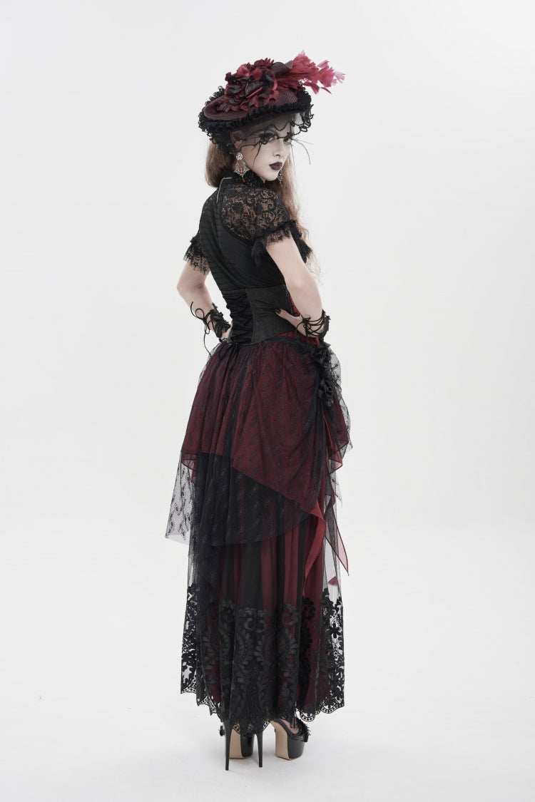 Crimson & Noir Embroidered Rose Underbust Corset with Lace Accents