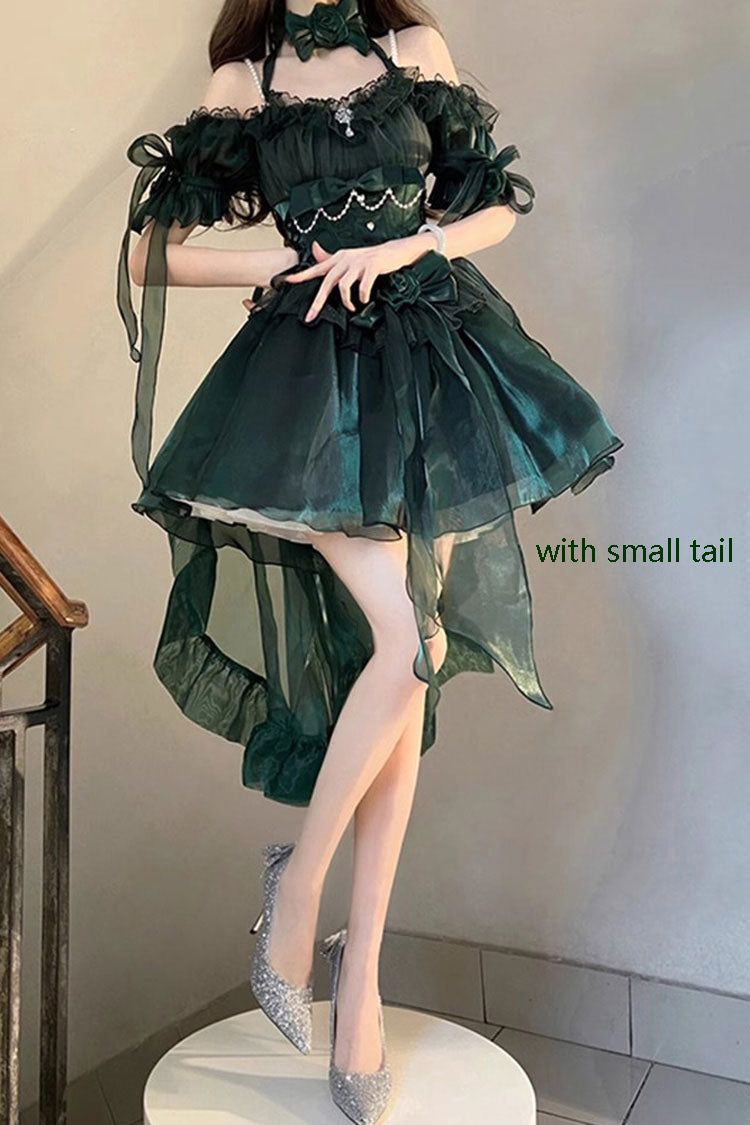 Emerald Midsummer Dream Off-Shoulder Gothic Short Lolita with Ruffles