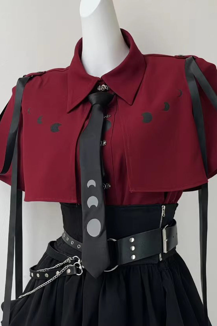 Moonlight Flowing Ruffled Asymmetric Gothic Jirai Kei Skirt Set - Red/Black