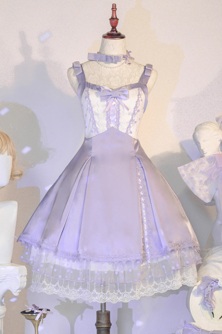 Violet Polka Waltz Sleeveless Printed Bow Stitched Lace JSK