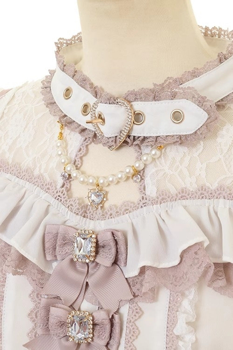 Chic Off-Shoulder Bow-Embellished Lace Blouse with Choker in Three Tones