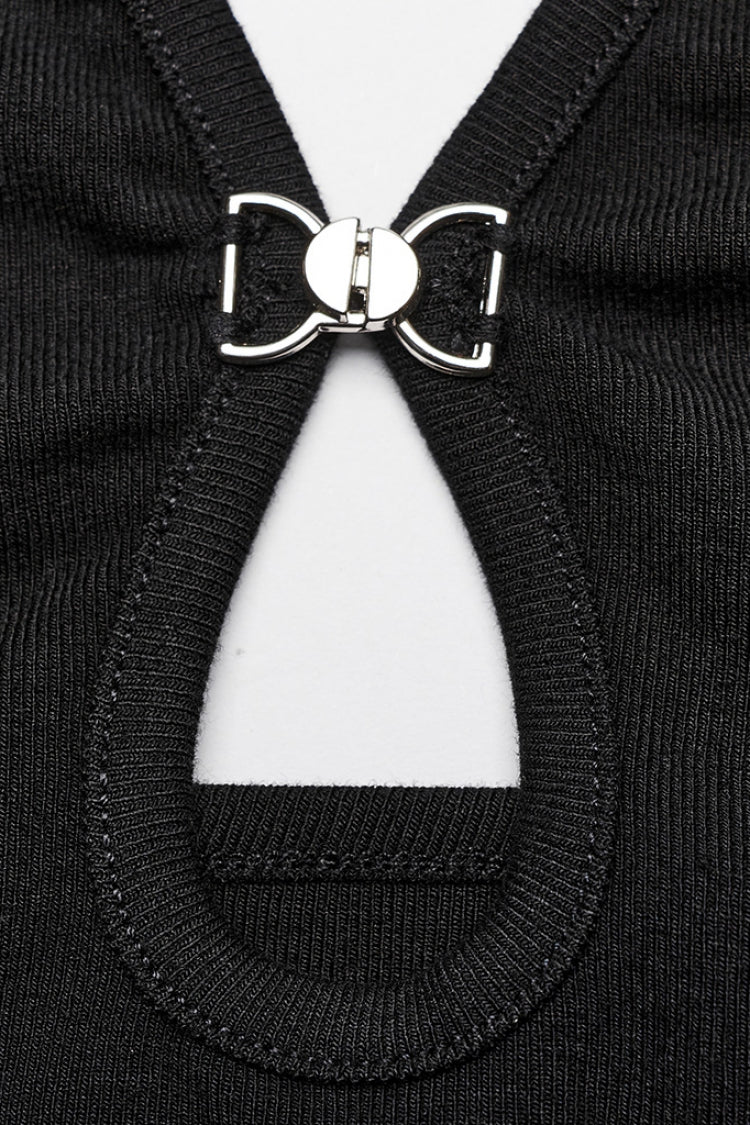Daring Black Drop Hollow Halter Punk Vest