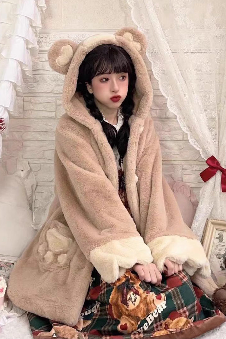 Plush Thickened Sleepy Bear Sweet Lolita Coat with Hood