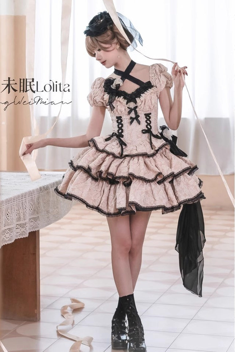 Ivory Medea Kiss Short Sleeve Gothic Tiered Op Dress
