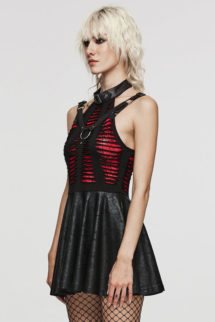 Sleeveless Spider Web Stitching Ripped Gothic Dress