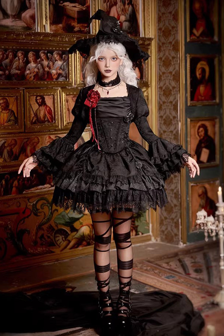 Black Multi-Layer Jacquard Ruffled Witch Gothic Skirt - Letters & Poems · Twilight