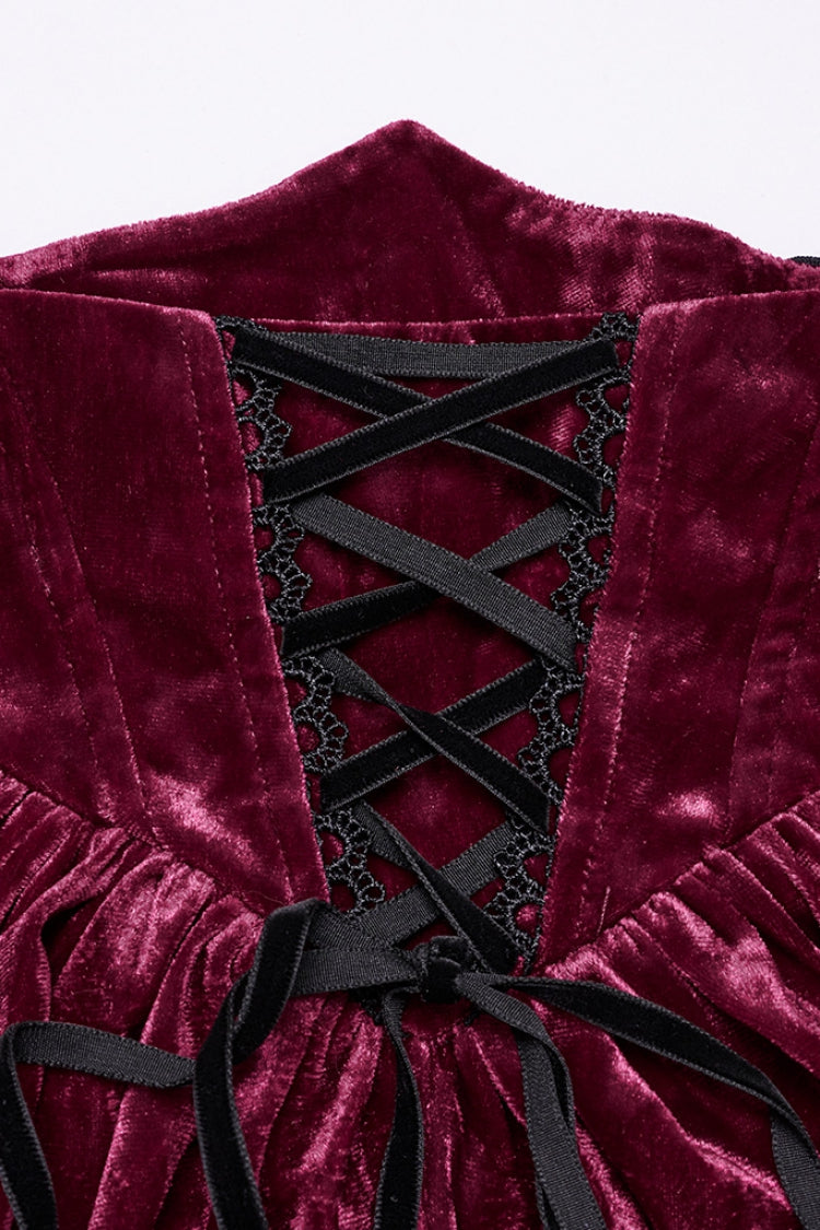 Crimson & Noir High-Waist Lace-Up Fishtail Skirt with Gothic Flair