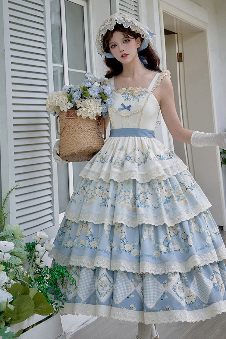 Pastoral Multi-Layered Printed JSK Dress with Embroidery