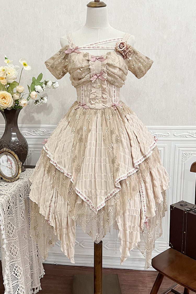Yellow Sleeveless High-Waist Print Asymmetric Sweet Lolita JSK
