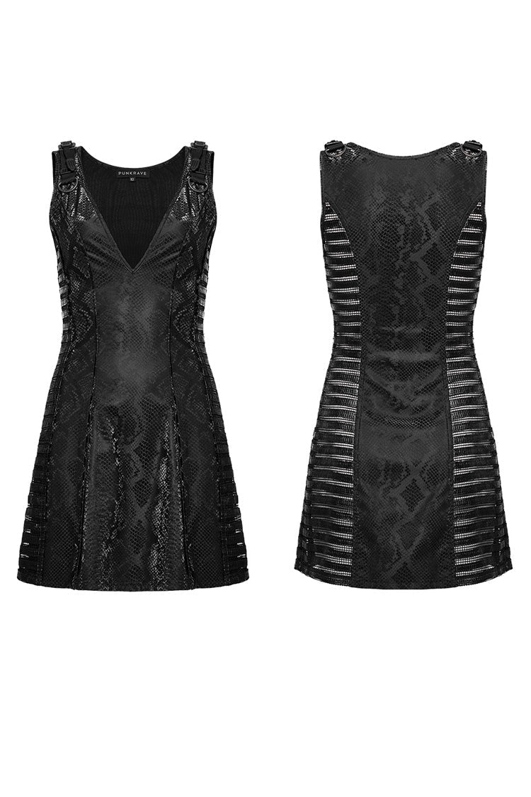 Snake Print Mesh Punk Dress with Stitching