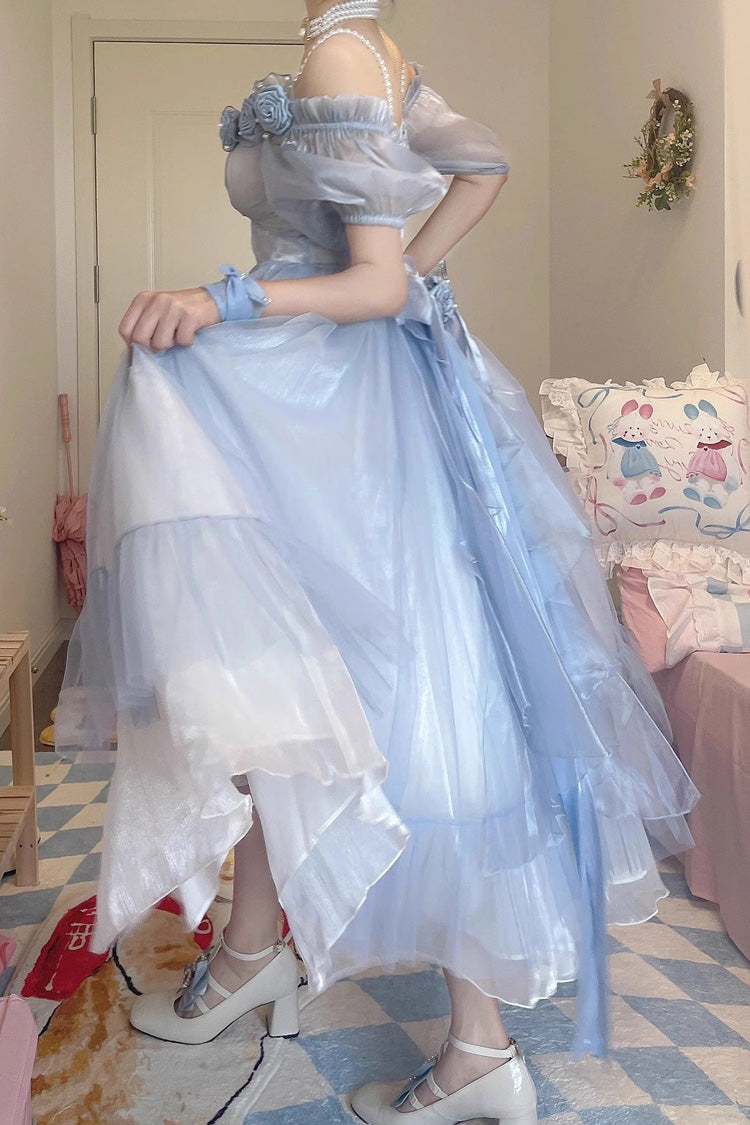 Azure Bow-Adorned Plus Size Elegant Princess Sweet Lolita Gown
