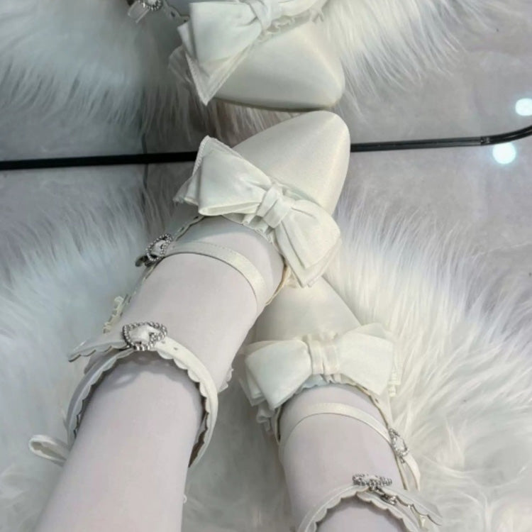 Ruffled Bow Lace Pointed Heels for Elegant Lolita - Four Shades
