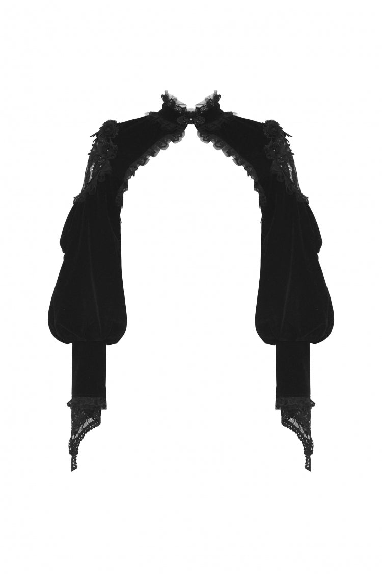 Jet-Black Gothic Cape with Velvet Panels and Lantern Sleeves