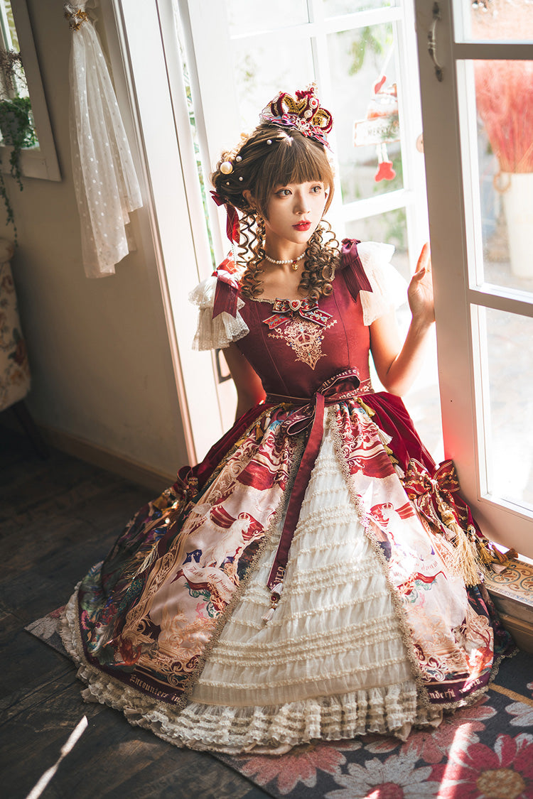 Red Kaleidoscope of Dreams Flying Sleeve Print Embroidery Cardigan Bow Classic Vintage Gorgeous Lolita