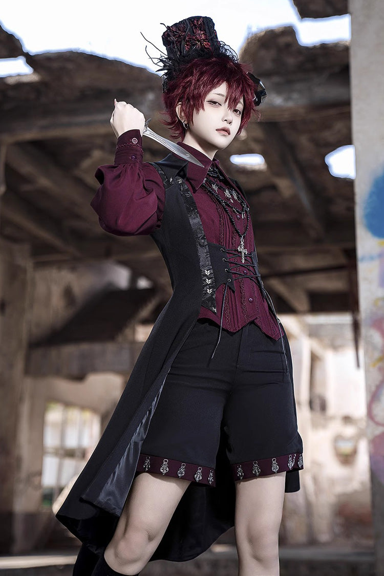 Scarlet Lapel Embroidered Slim Gothic Vintage Prince Ouji Shirt