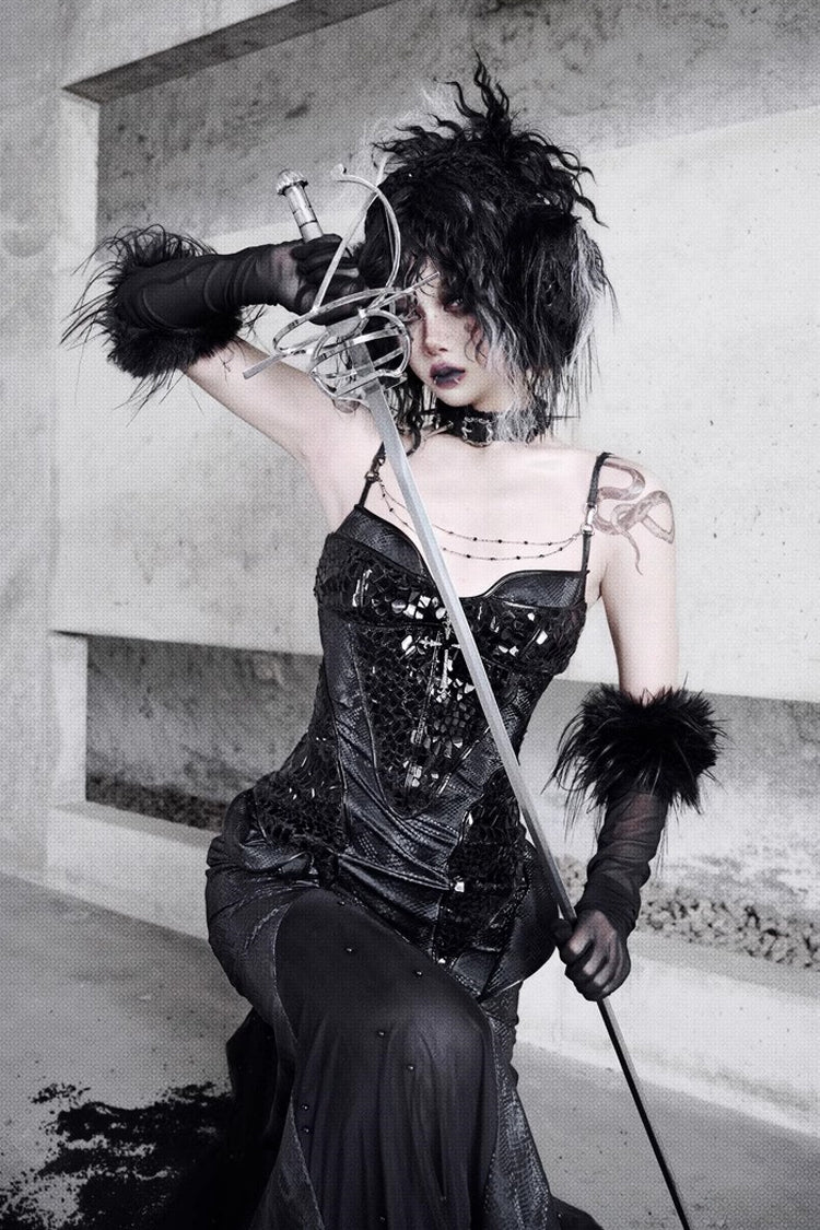 Black Print Stitching Sleeveless Gothic Lolita JSK Dress - Snake Eye Shadow