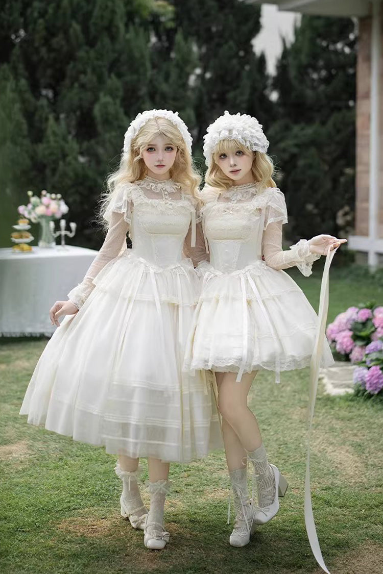 Cream Letters Poems Confession Square Collar Sleeveless Frilled Bow Lace Fishbone Sweet Lolita JSK Dress Two Variants