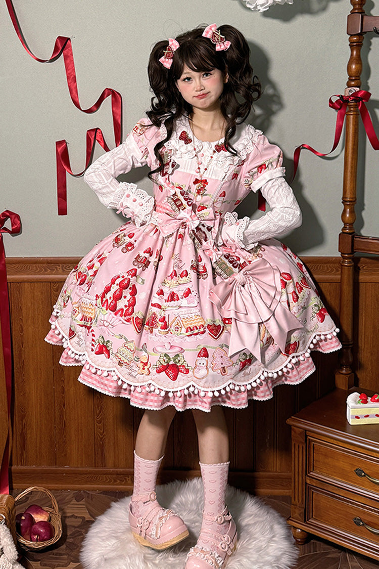 Mint Strawberry Dessert Printed Sweet Lolita Dress - Doll Collar Short Sleeved