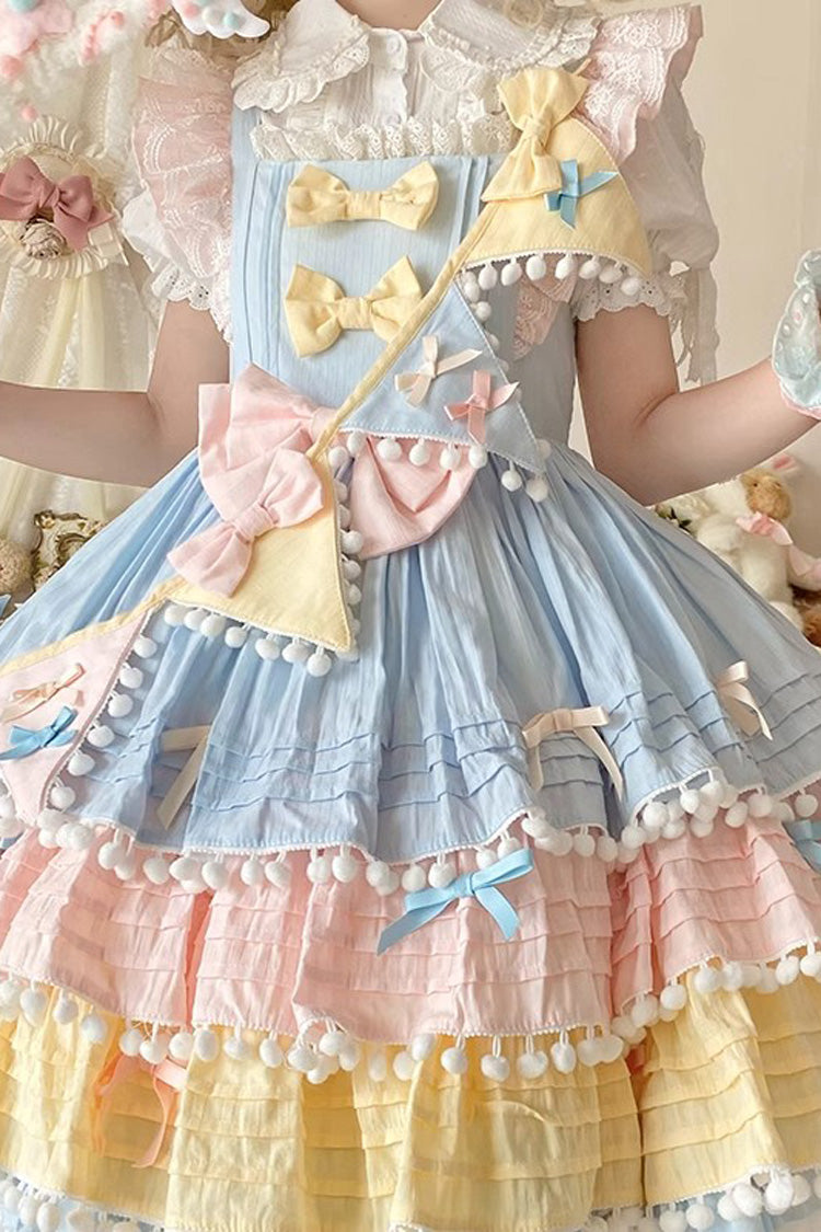 Blue Pink Yellow Sweetheart Macaron Ice Cream Multi-Layered Sweet Dress