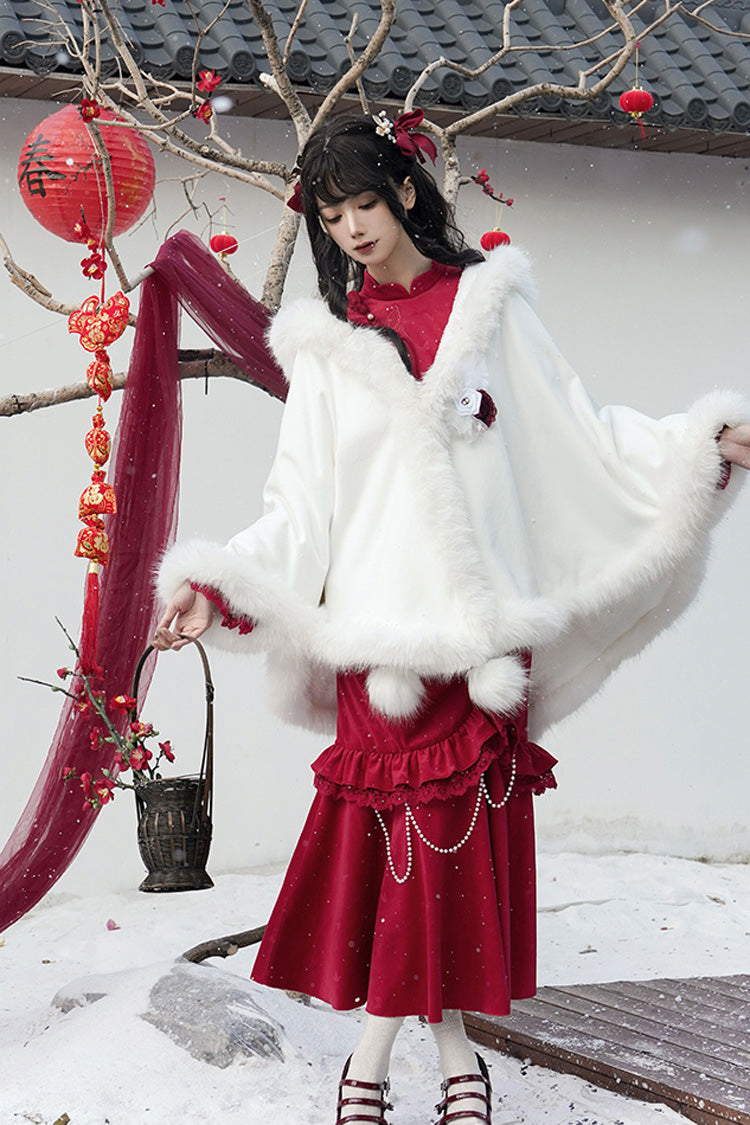 Scarlet Embroidered Lace Bow Classic Chinese Elegant Lolita Dress