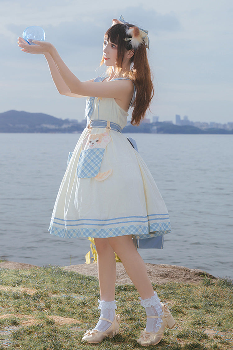 Navy White Cute Animal Printed Princess Sweet Lolita Jumper Dress