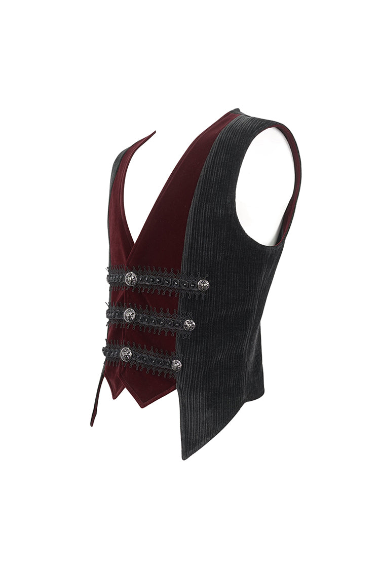 Crimson & Noir Velvet & Corduroy Patchwork Irregular Waistcoat for Men