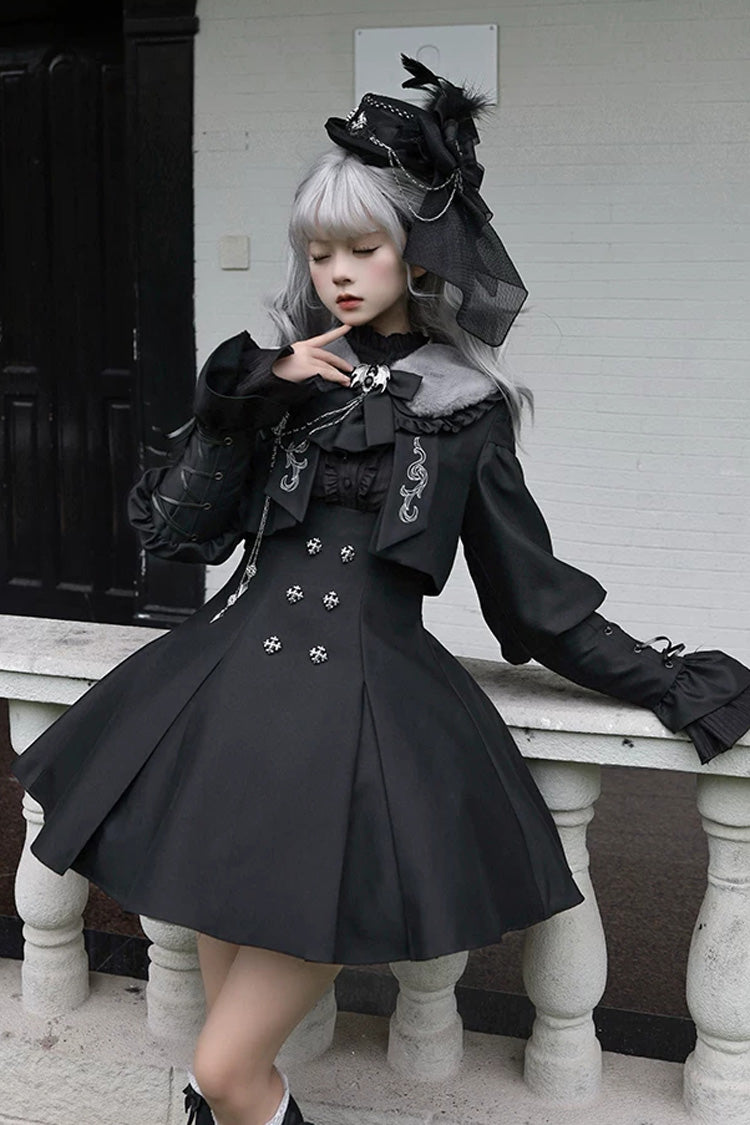 Black Double-Breasted Gothic Lolita Bustier Suspender Dress - Gothic Night Butler