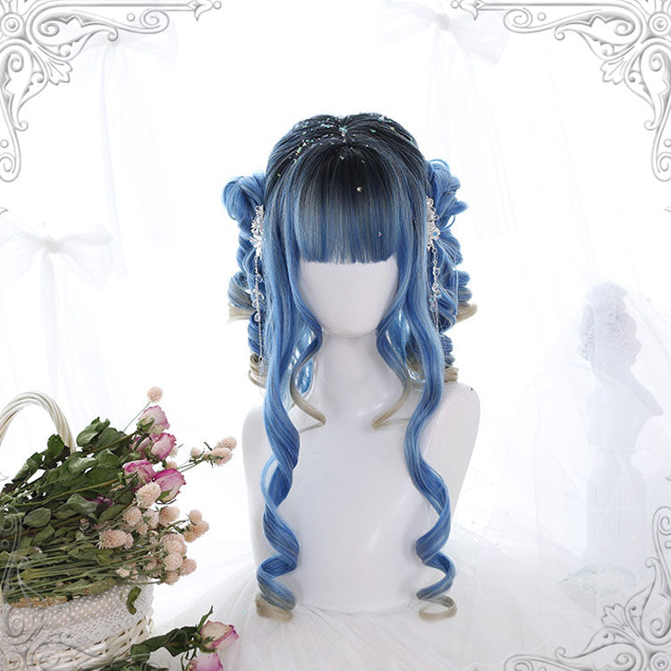 Azure Ancient Rome Series Curly Hair-Tail Gradient Classic Lolita Wigs