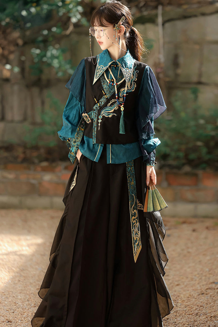 Ruffle Embroidery Round Collar Long Sleeve Ouji Set