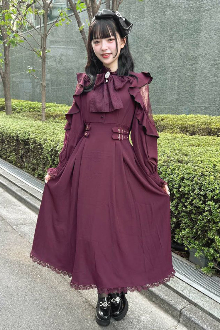 Jirai Kei Off Shoulder Dress - Stand Collar, Hollow Bow